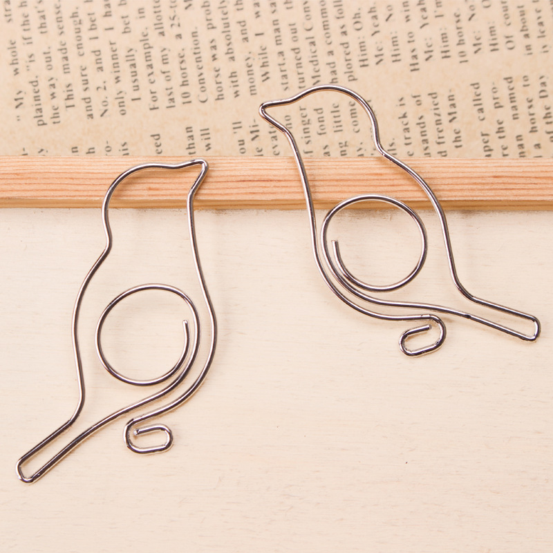 Metal Cute Bird-Shaped Storage Creative Paper Clips Iron Bulk Irregular Large Paper Clips Creative Storage