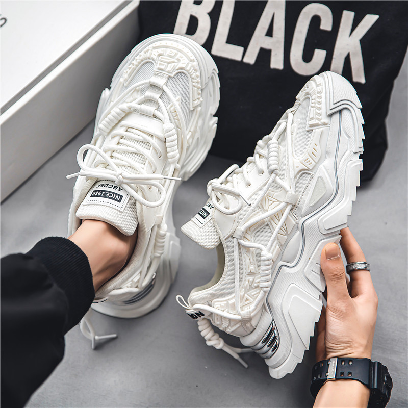 New Platform Thick-Soled Mecha Dad Shoes Autumn Youth Versatile Non-Slip Sports Shoes Trendy Casual White Shoes