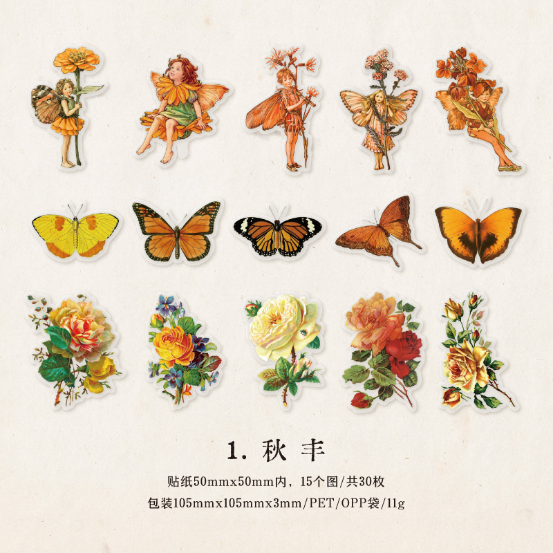 Picture of Yan Ji pet stickers package Wonderland roaming series retro Journal DIY material decorative stickers 30 pieces into 6 types