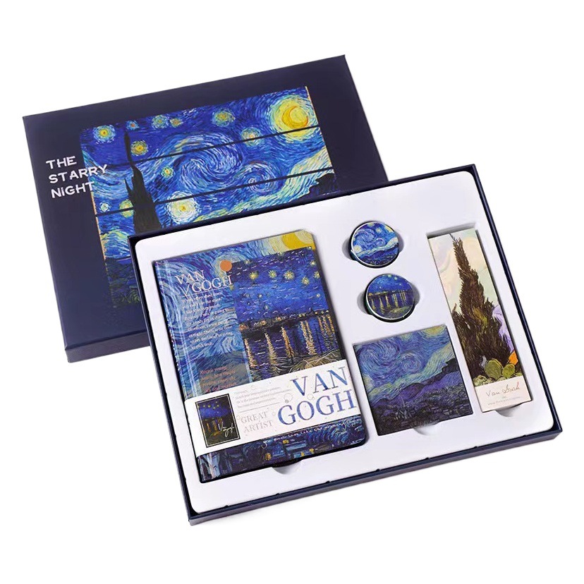 Picture of Starry Sky Ledger Set Creative Tape Sticker Gift Van Gogh Oil Painting Bookmark Set Gift Box Ledger Notebook