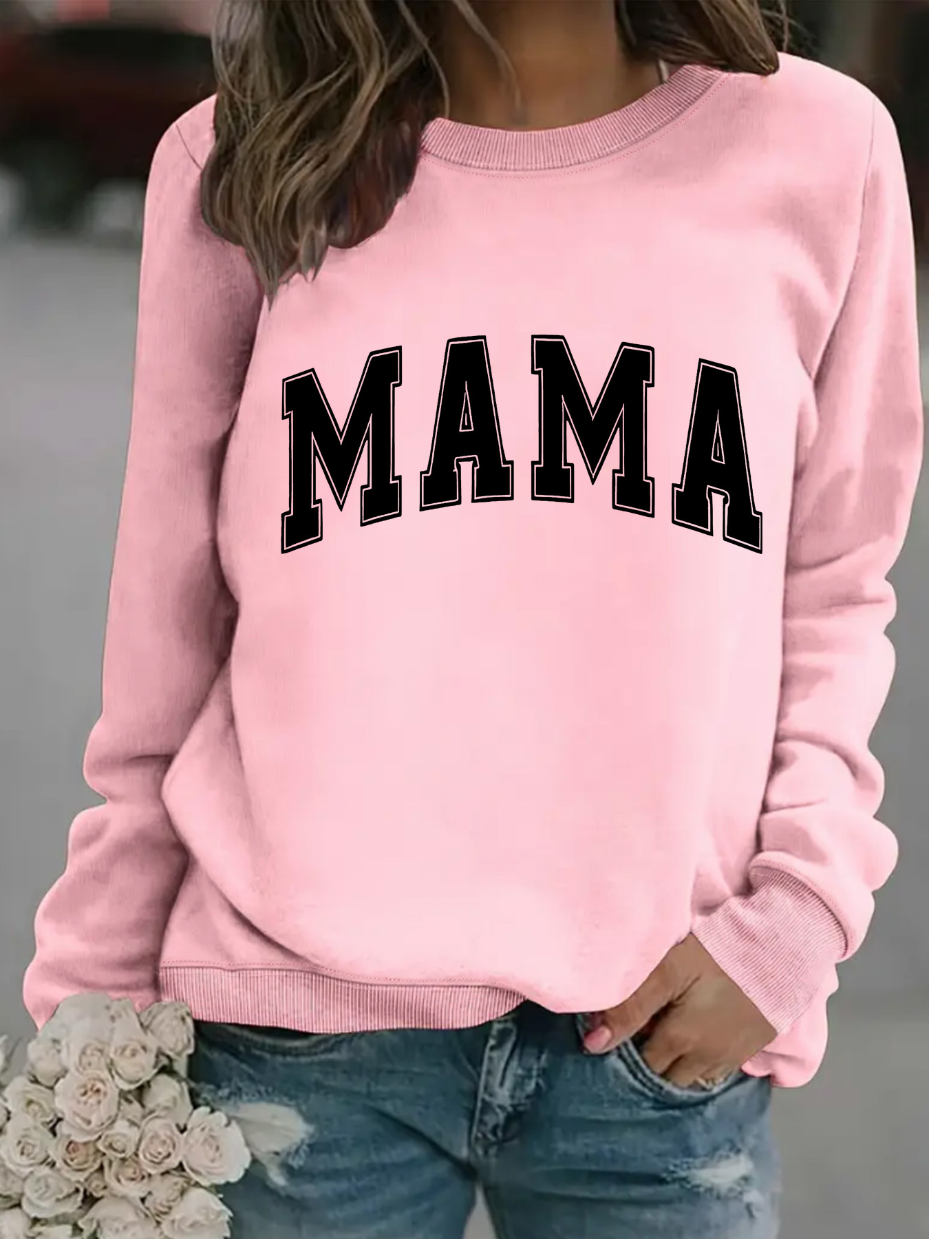 Picture of Europe and the United States cross-border autumn and winter women's casual long sleeve round neck MAMA printed pullover sweatshirt sweater wholesale