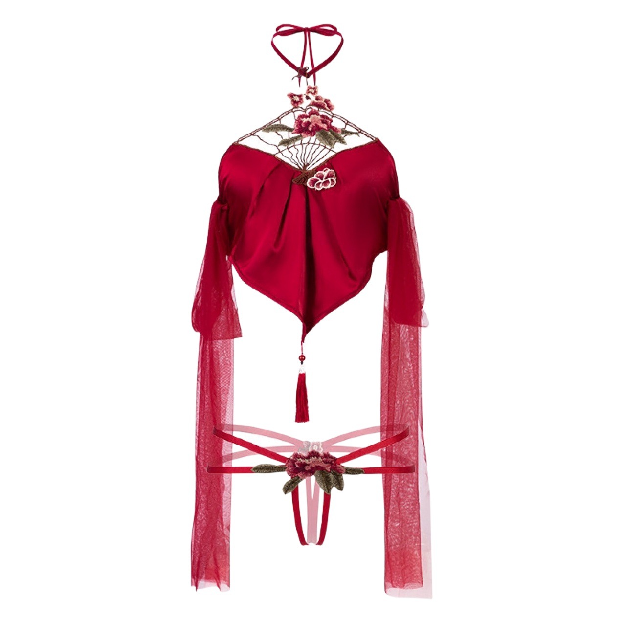 Tang Dynasty Hanfu Women's Chinese-style Nine-tailed Fox Pajamas One-piece Sexy Antique Peony Embroidered Large Size Bellyband Uniform lo