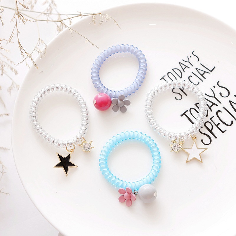 Picture of South Korea Phone Line Cute Hair Ring Base Flower Hair Rope Leather Cover Candy Color Hair Accessories Hair Rope Hair Accessories