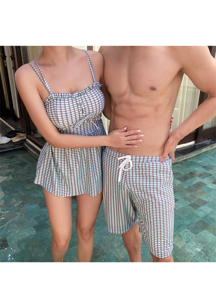 2022 New One-Piece Swimsuit Women's Skirt Boxer Briefs Couple Men's Beach Pants Hot Spring Seaside Cross-Border Amazon