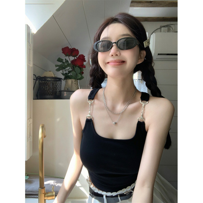 2023 new outer wear sleeveless camisole women's summer Korean style metal buckle design sense slim slimming top