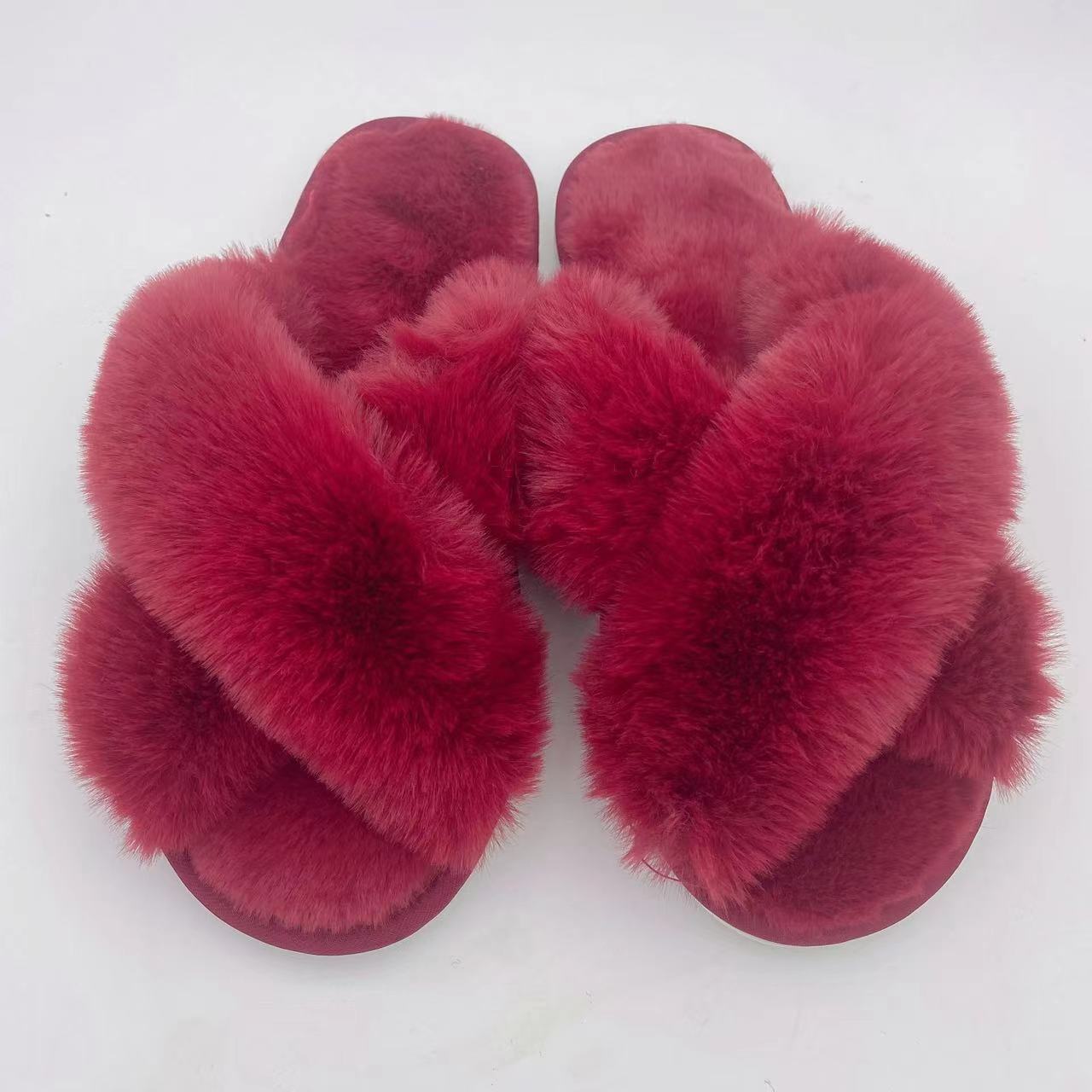 Picture of Amazon Slippers Winter Plush Cross-Strap Cotton Indoor Warm Plus Large Fur Slippers Women's High and Low Imitation Rabbit Fur