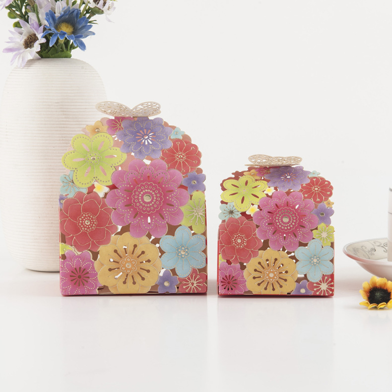Picture of European-style New Candy Box Multicolor Hollow Petals Butterfly Box Wedding Candy Box Party Snack Packaging Box