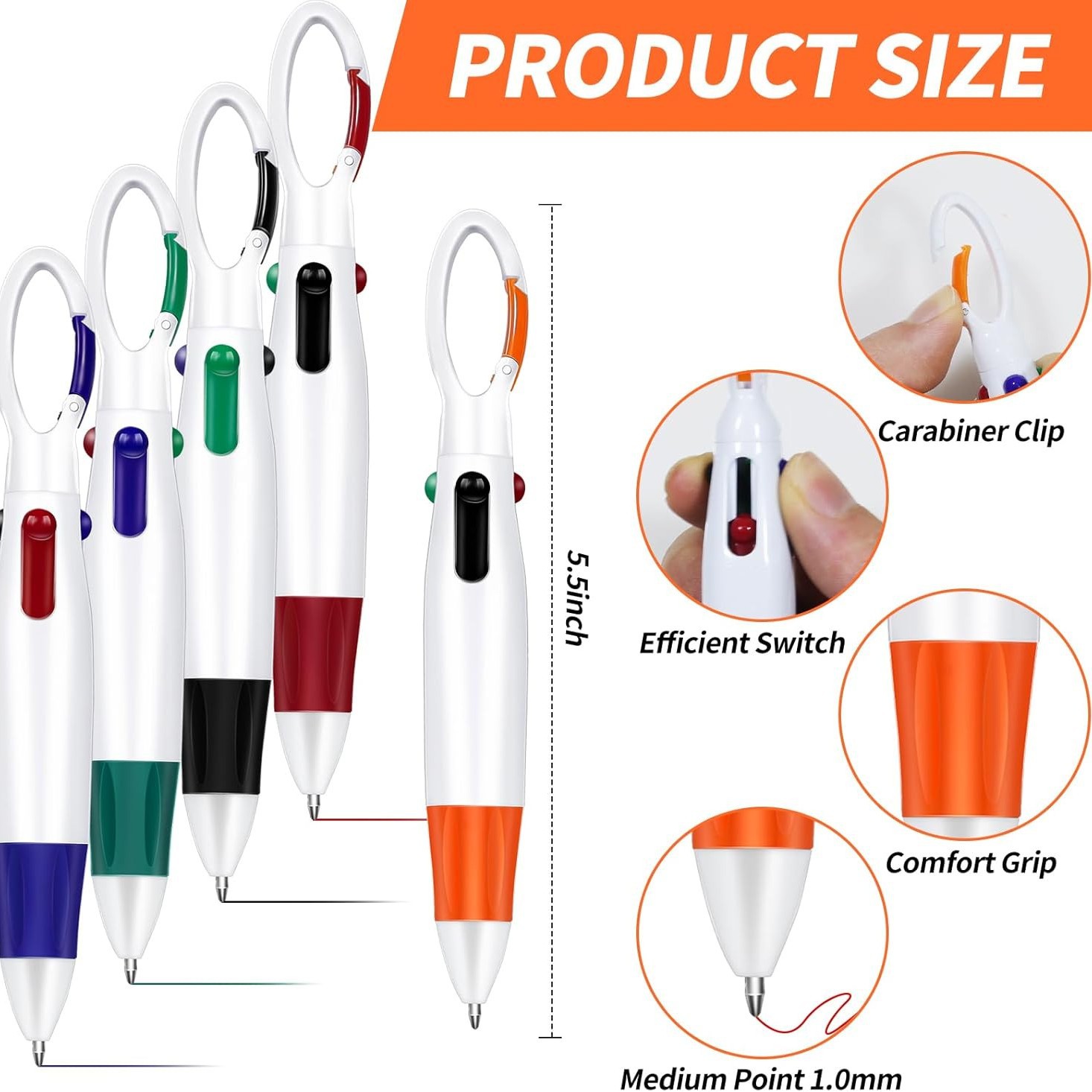 Feimei Main Body Four-Color Original Color Nogan Group Office Account Carabiner Performance 4-Color Ballpoint Pen Convenient 4-Color Pen