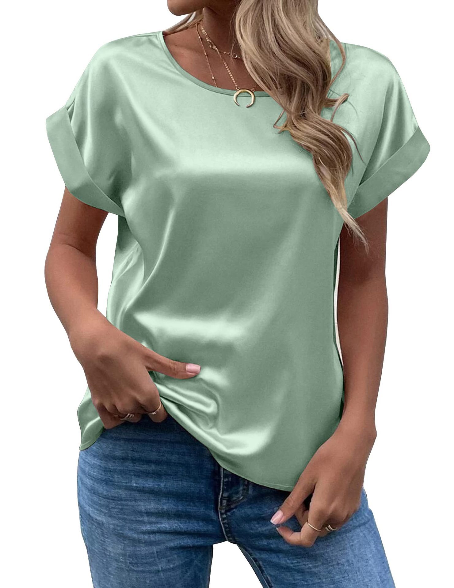 Picture of Fashion 2025 summer foreign trade source OL temperament Sade pullover round neck straight tube women's T-shirt primary source