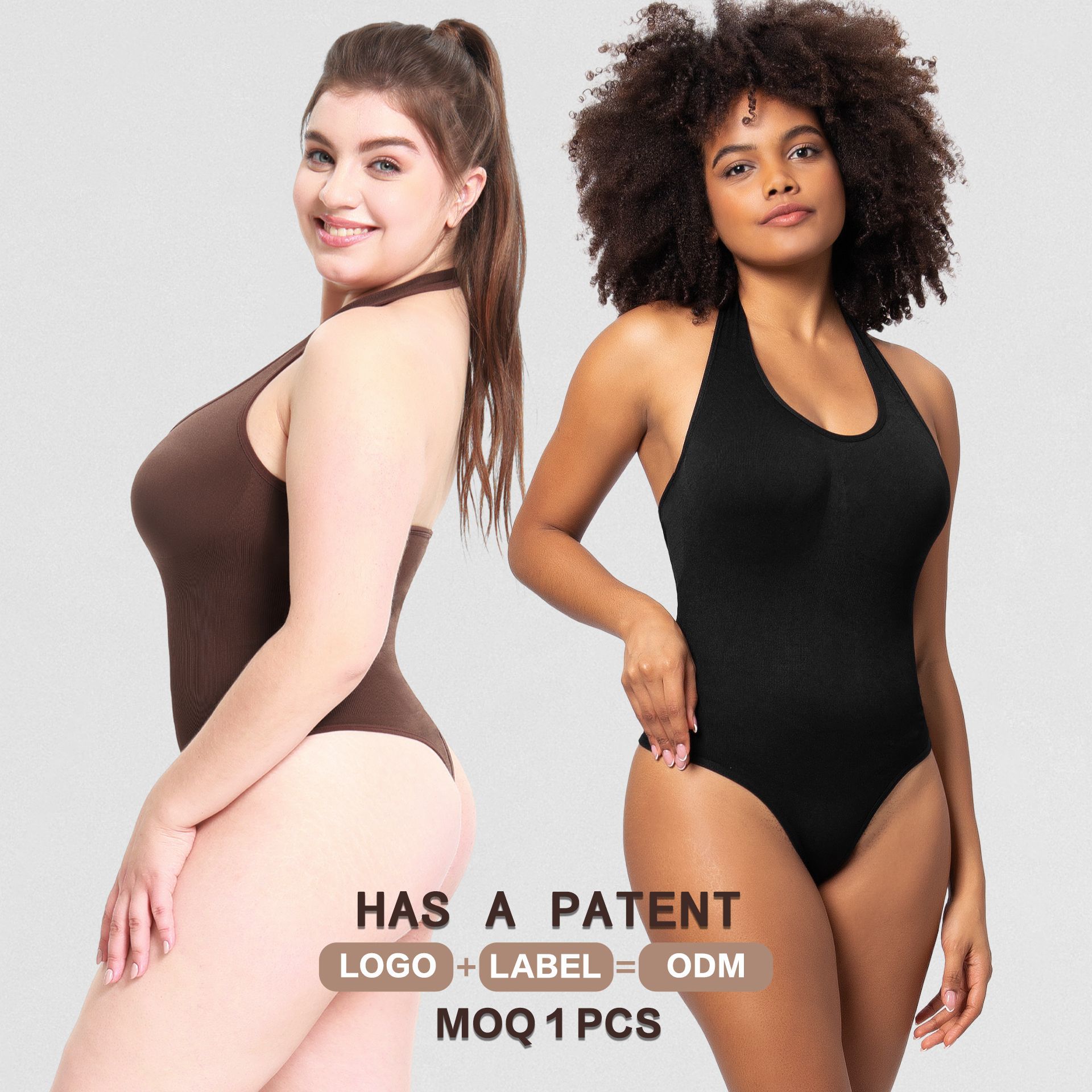 Patented Shapewear Body Shaper Thong Plus Size Halter Neck Shapewear Waist-Cinching Bodysuit for Women