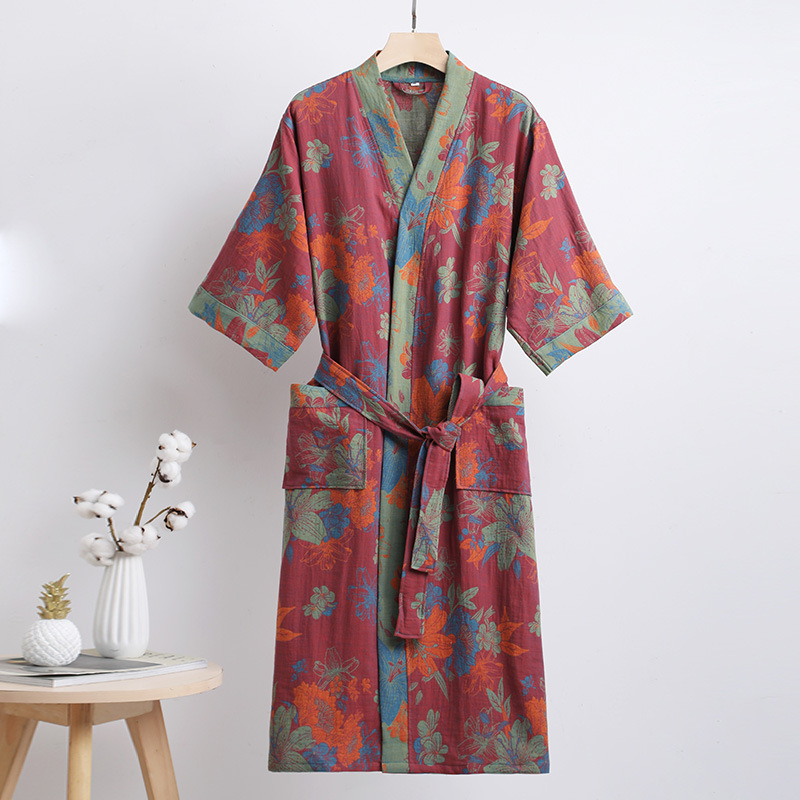 Picture of Pure Cotton Double Gauze Bathrobe Class A Thin Pajamas for Spring and Summer Home Clothes Nightgown Couple's Water Absorbent Quick-drying Bathrobe