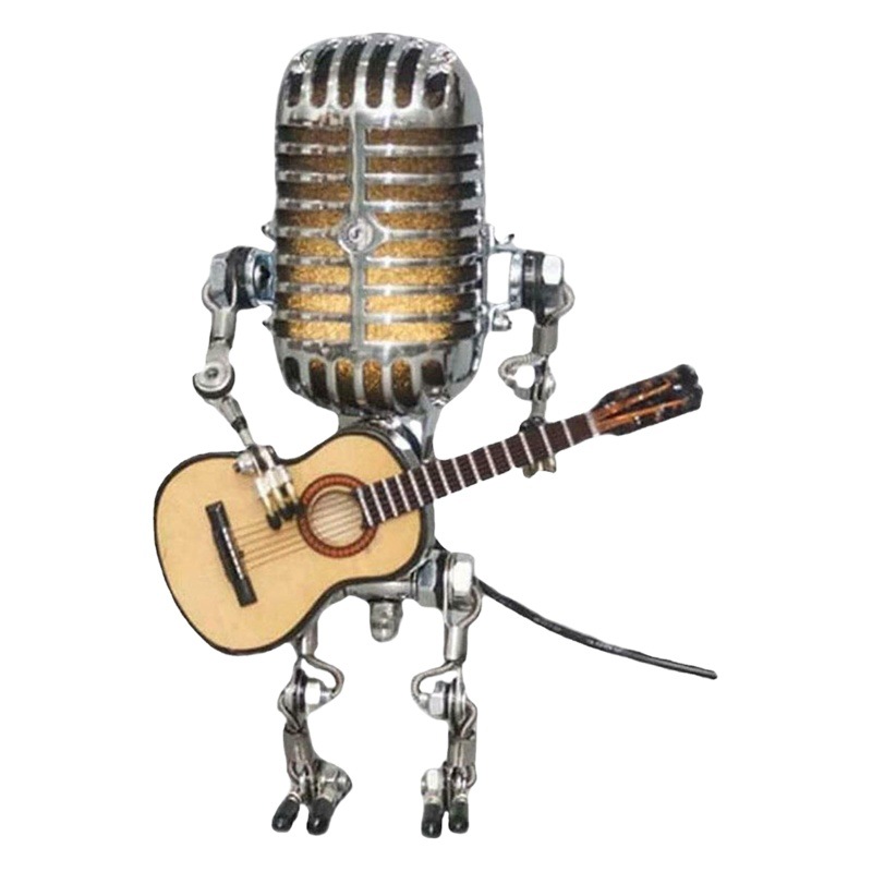 Guitar-playing microphone robot model adjustable luminous table lamp decorations retro table lamp iron ornaments
