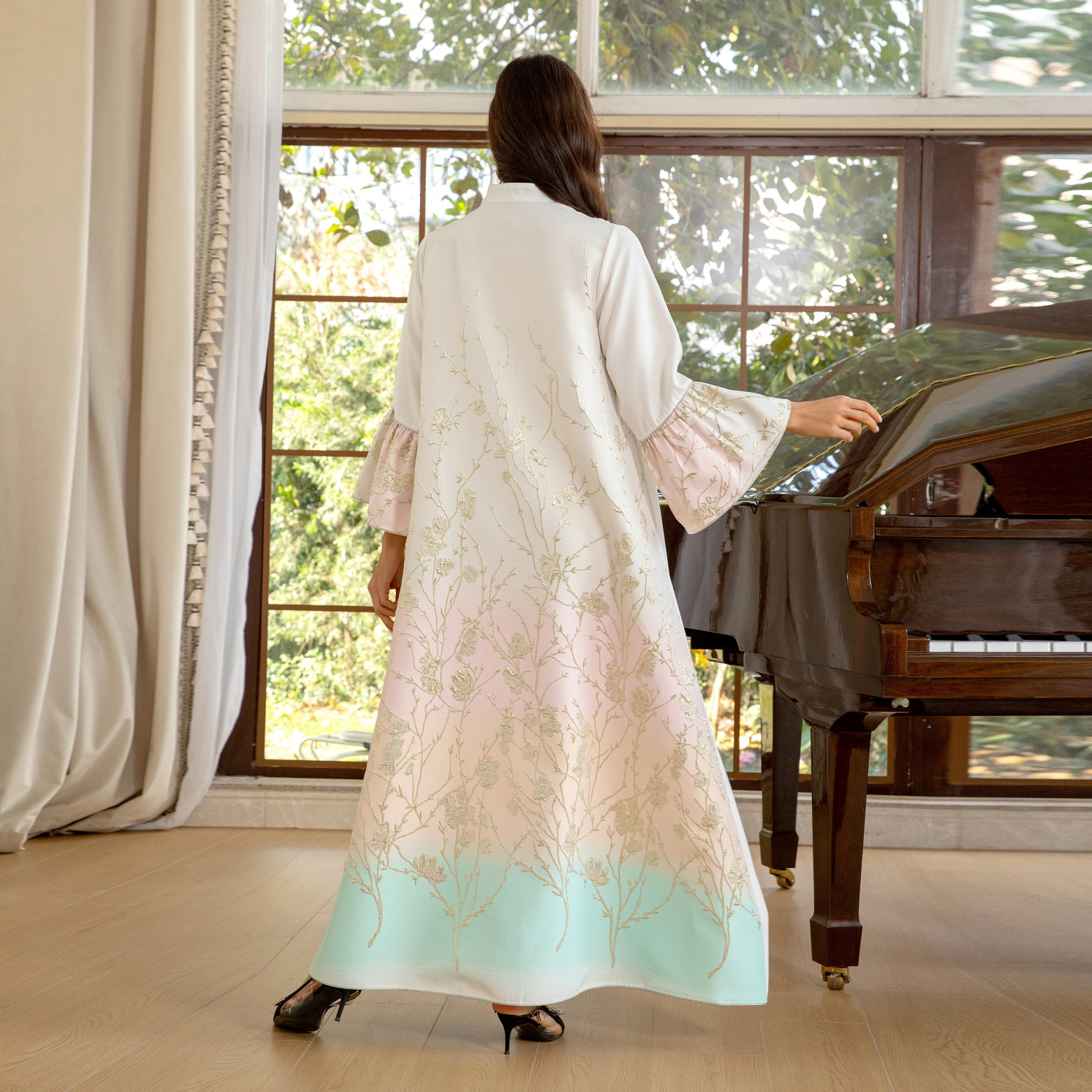 Picture of AB393 Muslim Women Arabian Dubai jalabiya Fashion Jacquard Gradient Robe Cross Border Women