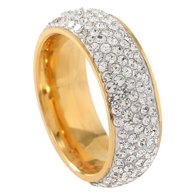 Cross-border supply of titanium steel ring women's niche high-grade five-row clay full diamond ring stainless steel jewelry manufacturers wholesale