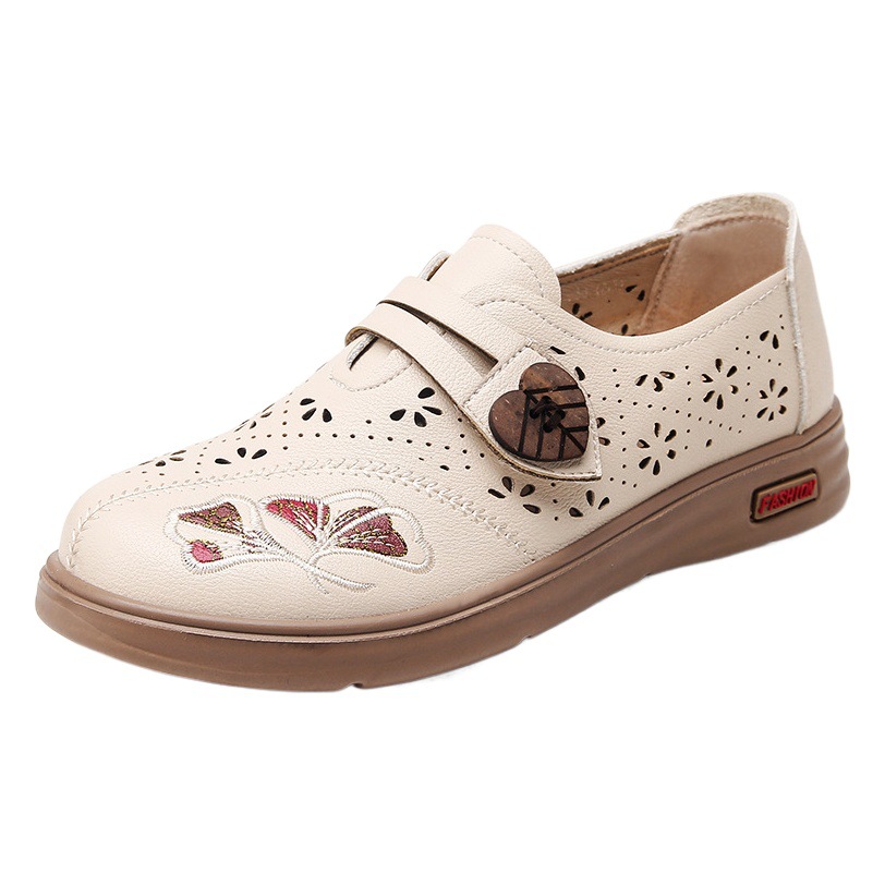 Mom's Shoes Are Comfortable and Non-Tiring, Suitable for Middle-Aged and Elderly Women, with Soft Soles, Non-Slip, Lightweight, Breathable Leather Shoes for Summer, Women's Sandals