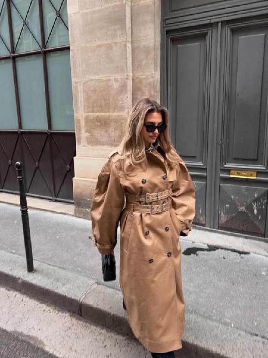 Picture of Cross-border European and American fashion versatile style 2025 new mid-length trench coat women's hooded double belt short jacket to look slimmer