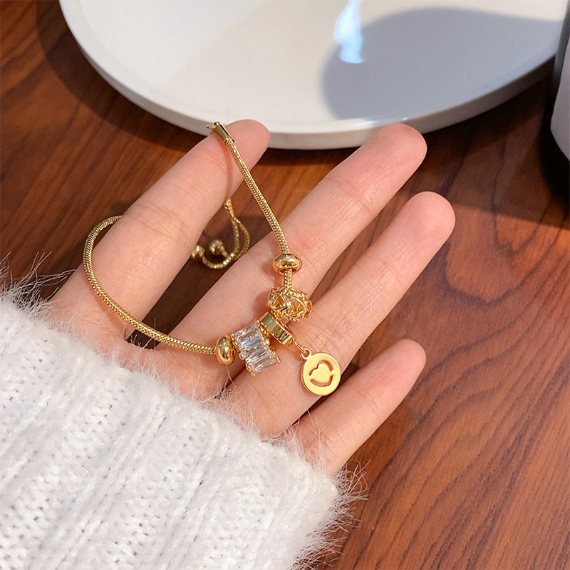 Bracelet Female Ins Niche Design Heart Bestie Bracelet 2022 New Style Pullable Beads Crystal High-End