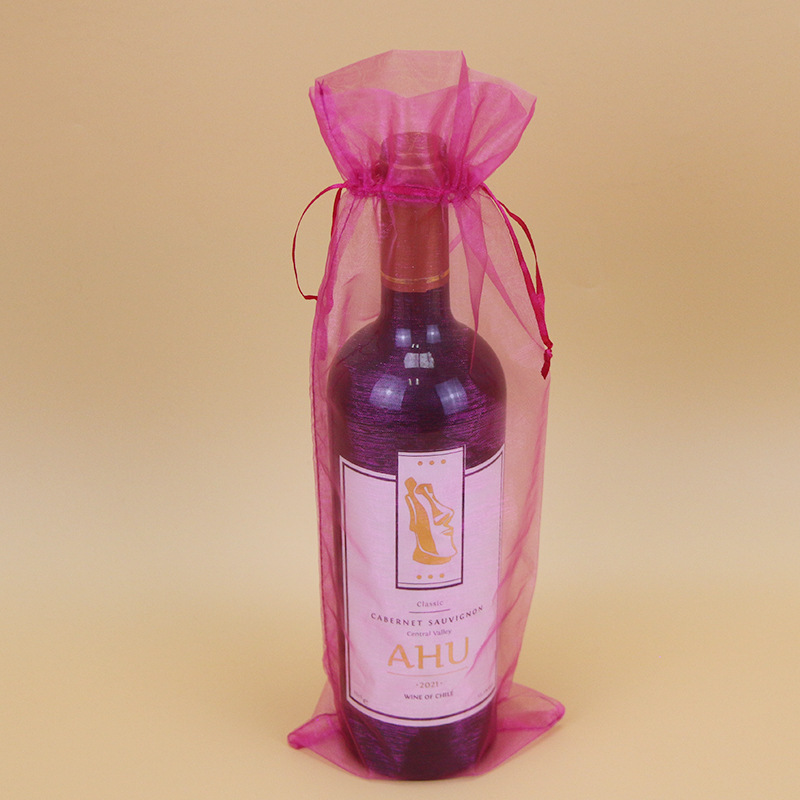 Picture of Drawstring wine bag yarn bag organza drawstring gift yarn bag drawstring red wine gift packaging bag in stock straight hair