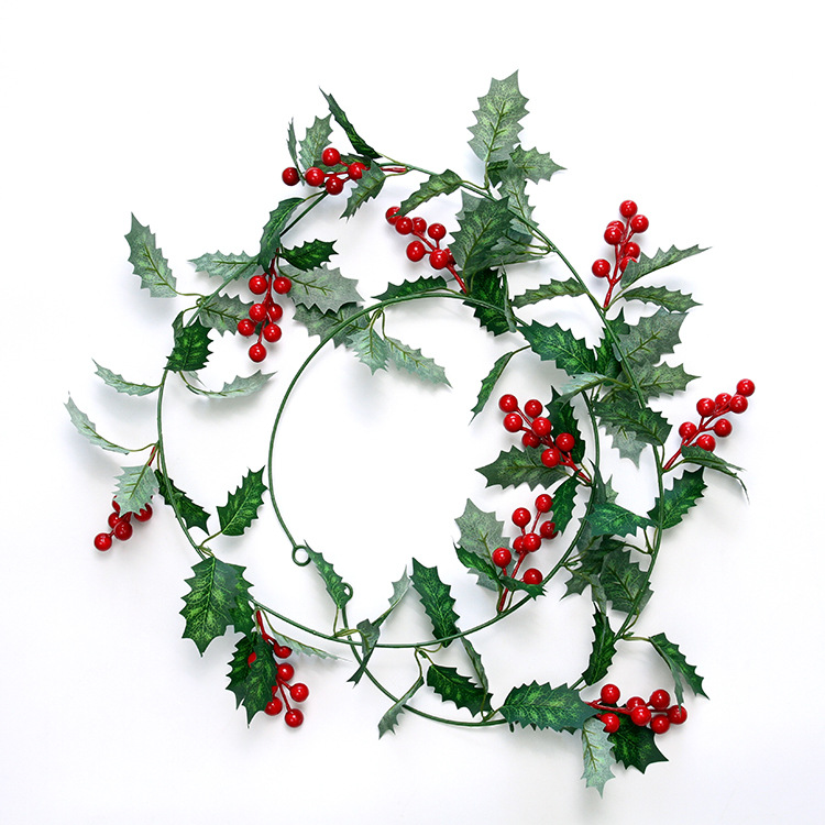 Picture of Amazon New Christmas Atmosphere Decoration Home Decoration Simulation Vine Scenic Area Decoration Wall Hanging Red Fruit Rattan