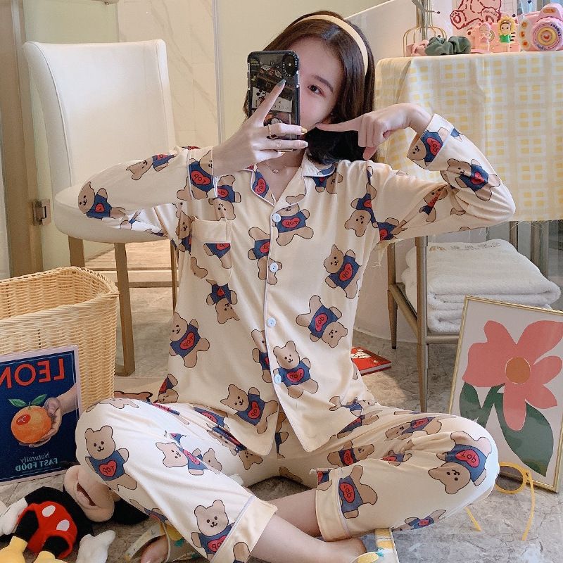 Picture of Japanese Pajamas Women's Spring and Autumn Long Sleeve Cardigan Cute Printed Radish Student Home Clothes suit Cross-border Southeast Asia