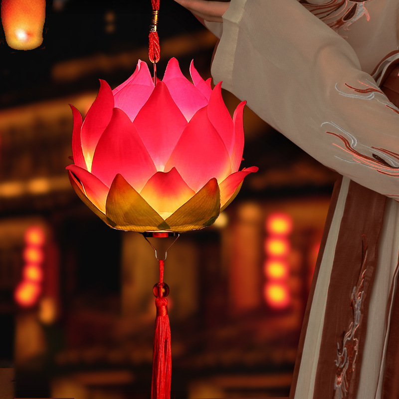 Mid-Autumn Festival Lantern Satchel Mid-Autumn Festival Lotus Lantern Handmade DIY Outdoor Luminous Kidsren's Palace Lantern Pendant