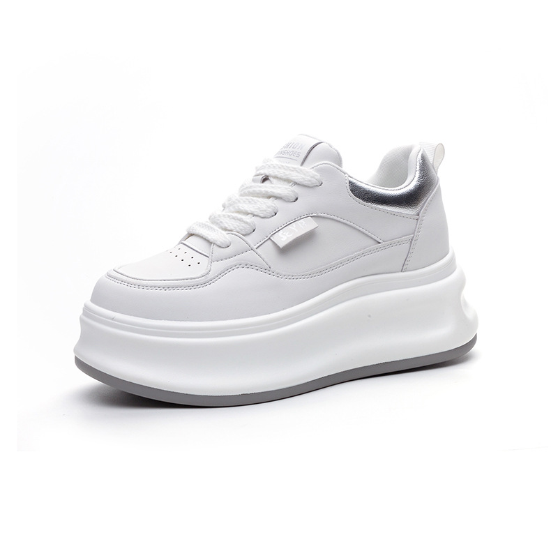 Picture of White Shoes 2025 Spring New Leather Inner Heightening Casual Thick-Soled Student Shoes Wedge Heel Comfortable and Fashionable Women's Shoes