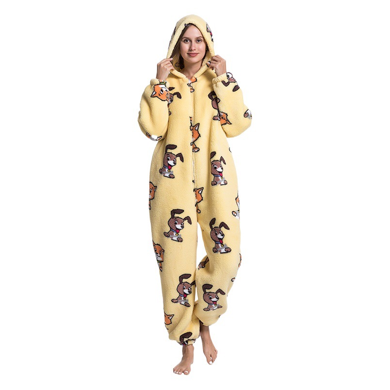 Cartoon Animal One-body Pajamas Cute Thickened Men and Women Couple New Flannel Home Clothes Tianma Adult One-body Pants