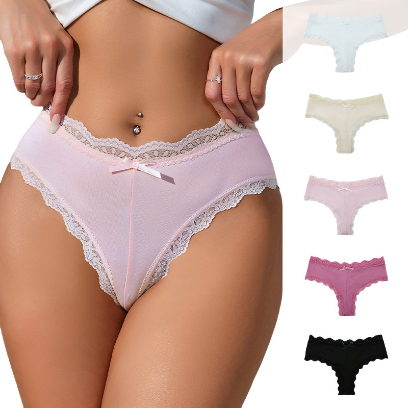 Cross-border Lace Underwear Women's Sexy Mid-waist Comfortable High Elastic Cotton Crotch plus size Breathable Ladies Briefs Amazon