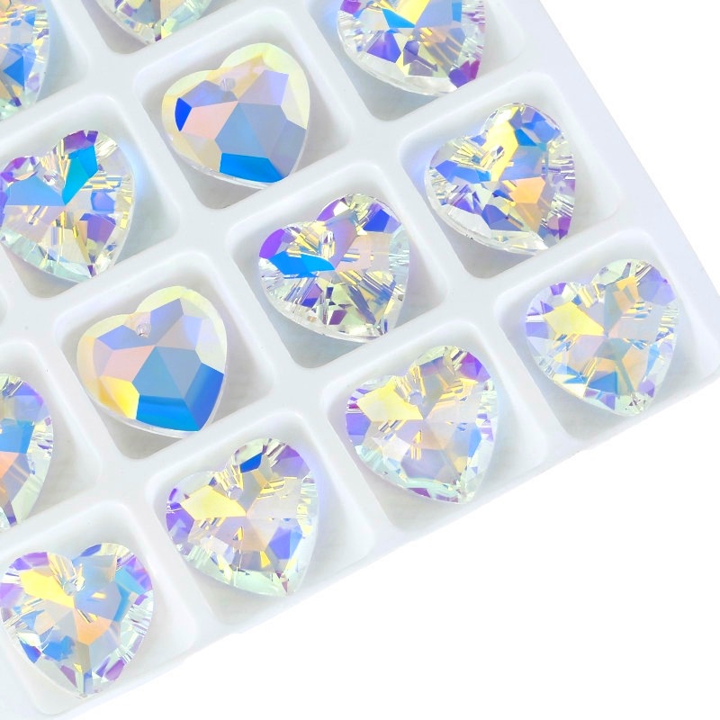 Picture of New 14mm heart crystal pendant diy accessories electroplated Aurora magic necklace pendant jewelry 12/bag
