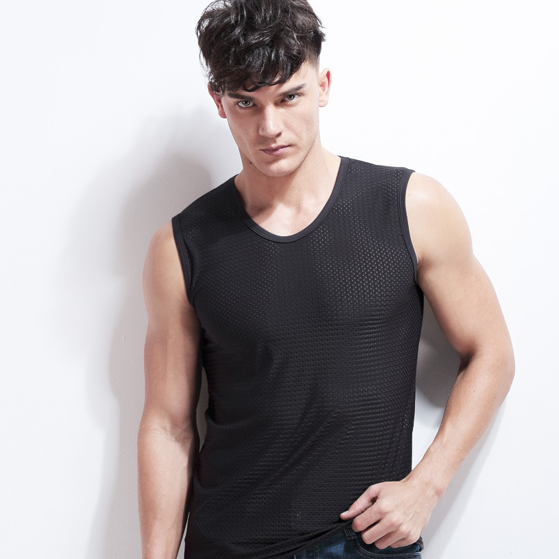 Picture of Summer sports fitness wide shoulder vest breathable ice silk mesh men's vest V-neck sleeveless mesh waistcoat wholesale