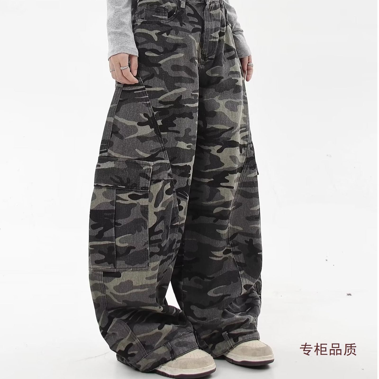 American Retro Multi-Pocket Camouflage Cargo Pants for Men and Women, Spring and Autumn 2024 New Loose Scimitar Pants, Washed
