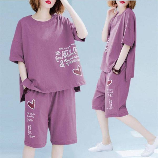 Picture of Foreign Trade Southeast Asia Large Size Set Summer New Short-sleeved T-shirt Women's Slimming Loose Casual Shorts Two-piece Set for Women