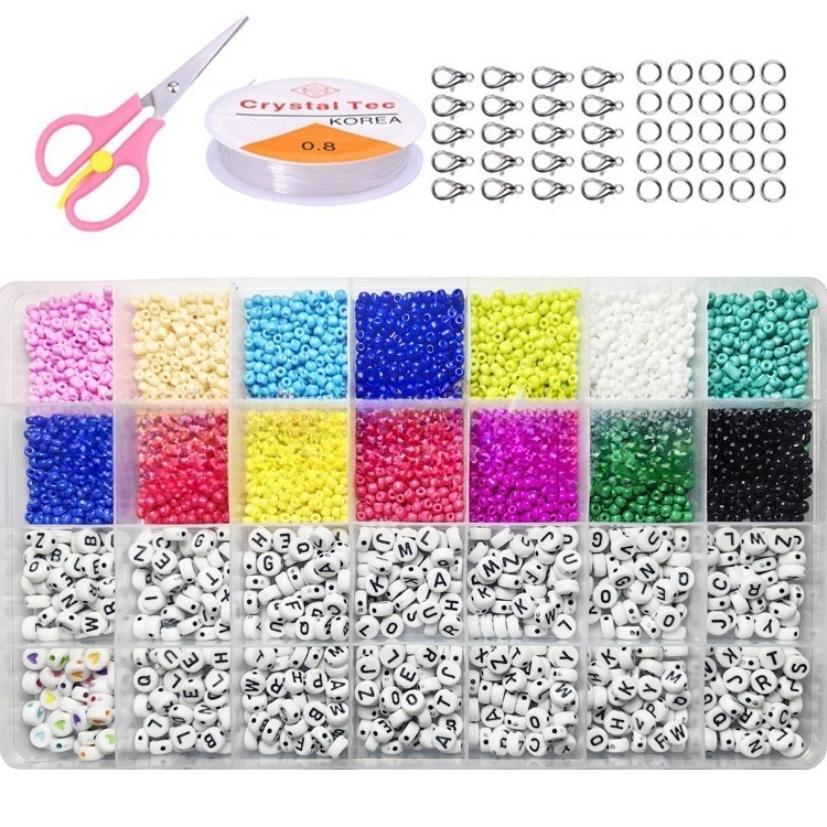 Picture of European and American rice beads letter beads glass beads 3mm elastic line suit boxed Southeast Asian explosions DIY jewelry accessories