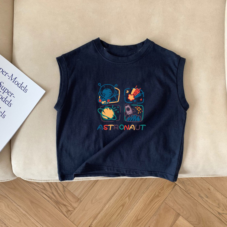 Picture of Pure Cotton Baby Kidsren's Sleeveless T-Shirt 2025 New Cartoon Pattern Versatile Vest Sweatshirt Top for Boys and Girls Summer
