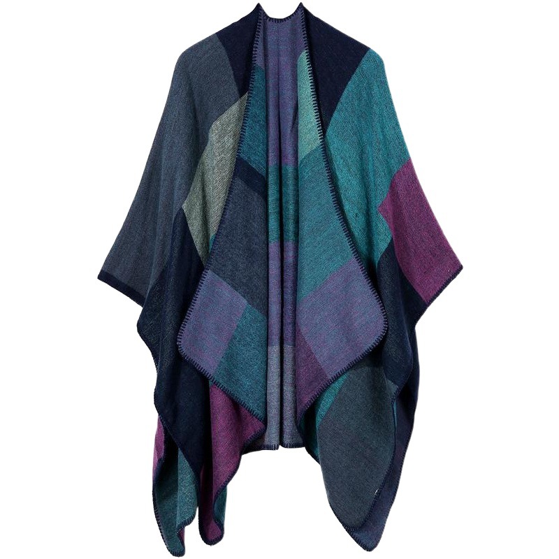 AliExpress cross-border thickened cashmere split geometric square scarf autumn and winter warm extended shawl cloak manufacturers