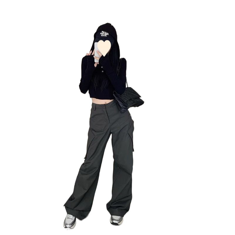 Picture of American Style Retro Street Overalls Women's Summer Loose High Waist Casual Pants Wide Leg Design Sense Straight Long High Street Fashion