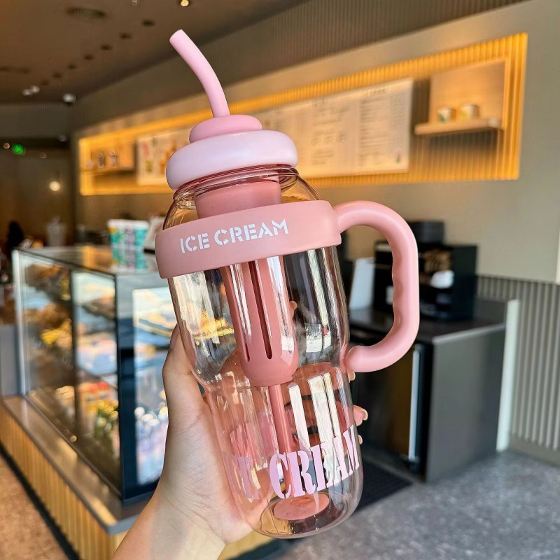 Picture of Lucky Belly Cup Large Capacity Big Mac Water Cup Tea Leakage Scented Tea Suction Tube Cup High Color Value Handle Convenient Ice Cup