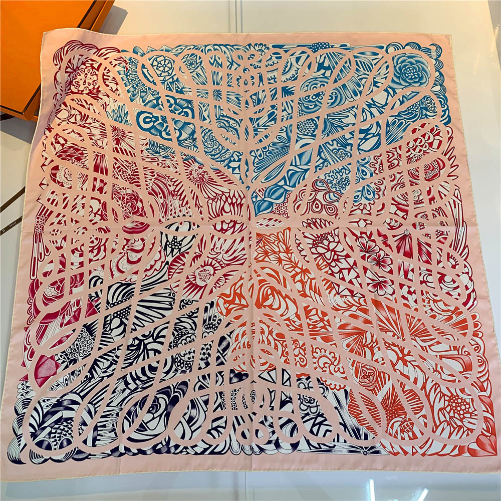 Handmade Curling ~ Korean Style Summer Silk Thin Scarf Large Square Scarf Women's Spring and Autumn Decorative Business Wear Scarf