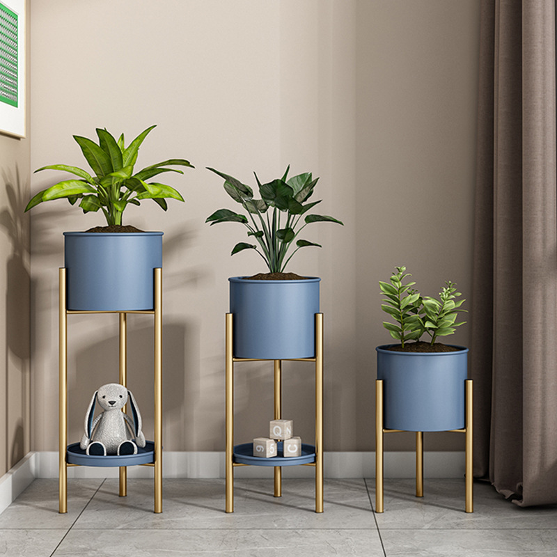Light Luxury Multi-Layer Iron Flower Stand Indoor Living Room Pothos Flower Stand Balcony Succulent Hanging Orchid Floor-Standing Flower Pot Storage Rack
