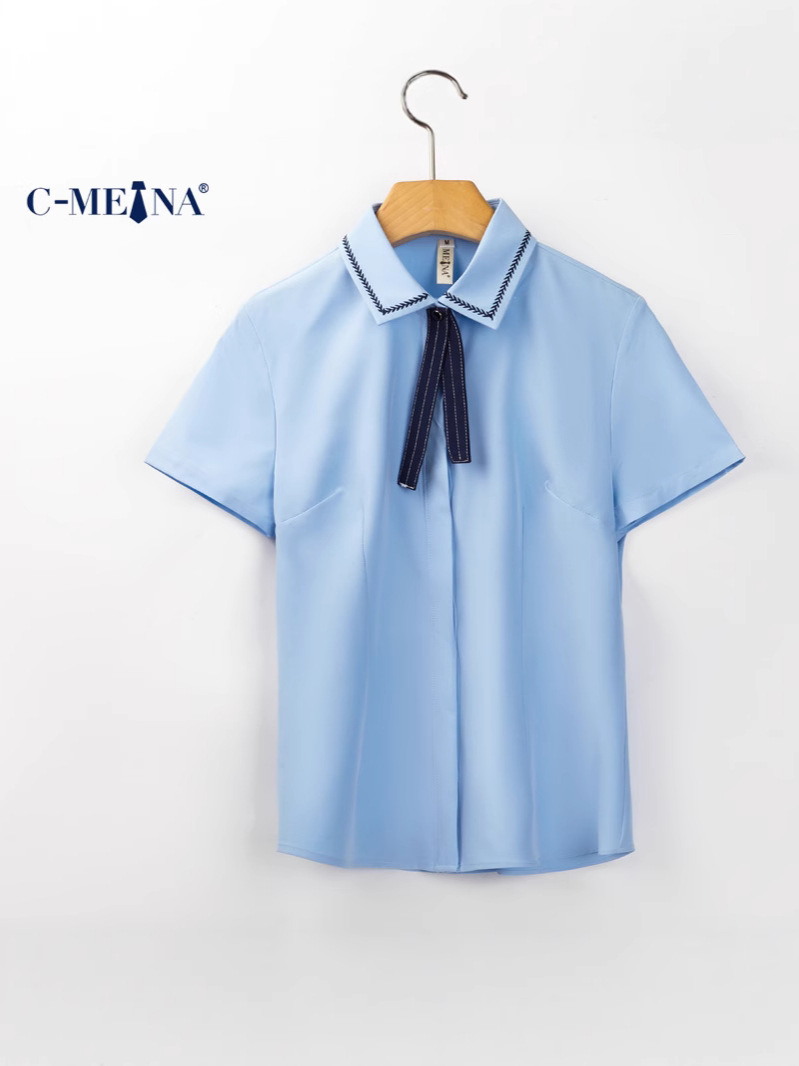 Picture of Summer New White Women's Short-Sleeved Chiffon Blouse, Elegant and Slim-Fit for Commuting, Fashionable and Stylish