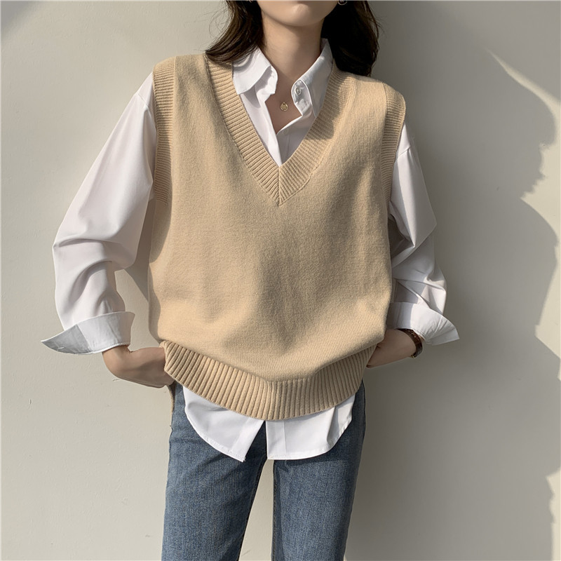 Picture of Spring and Autumn 2024 New Lazy Style Pullover V-Neck Sweater Vest Sleeveless Knitted Waistcoat Student Sweater for Women