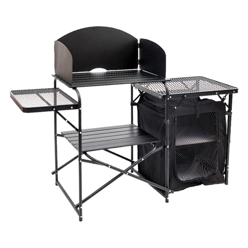 Enjoy Outdoor Multifunctional Mobile Kitchen Camping Picnic Party Aluminum Alloy Folding Dining Table with Storage Cabinet