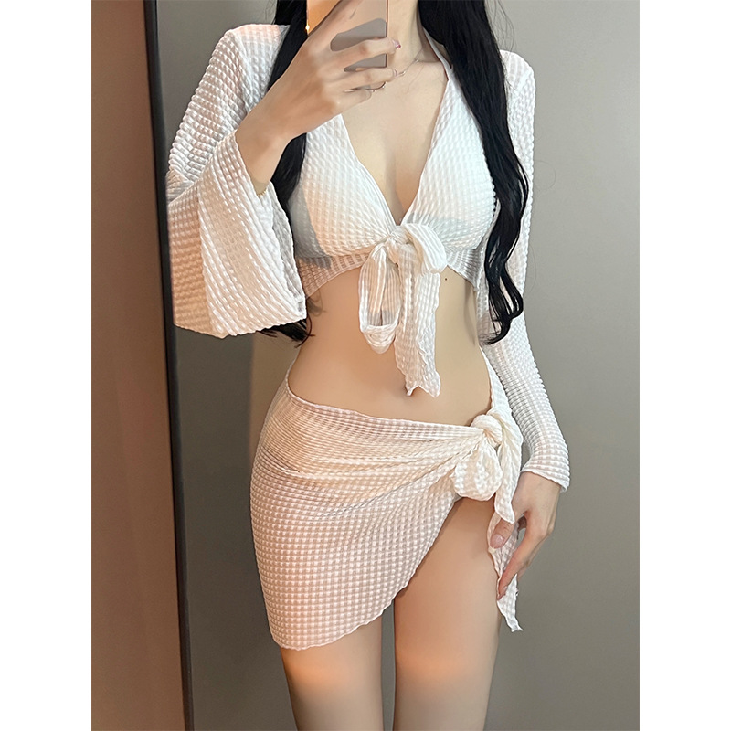 Bikini Swimsuit Women's 2025 New Four-piece Set White Sexy Trendy Skirt Split Swimsuit Sanya Vacation Hot Spring