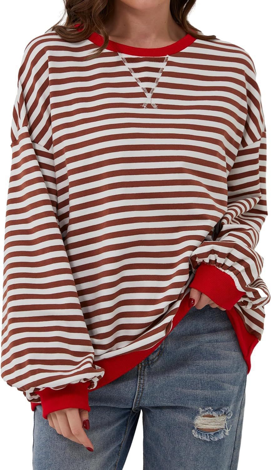 Picture of Europe and the United States cross-border Amazon autumn and winter new casual striped color matching T-shirt top