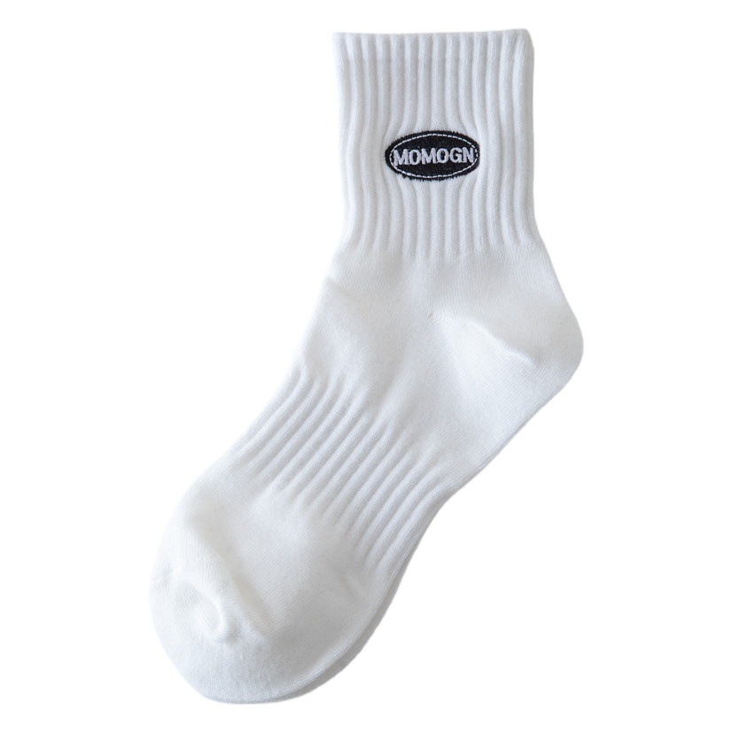 White Socks Men's Cotton Deodorant Socks Sports Socks Embroidered Street Couple All Year Round Mid-Length Sports Socks