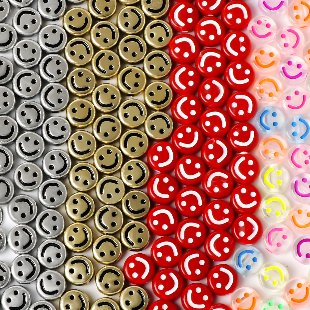 Picture of Jewelry accessories acrylic smiley face colorful multicolor smiley face loose beads beaded handmade diy material bracelet necklace