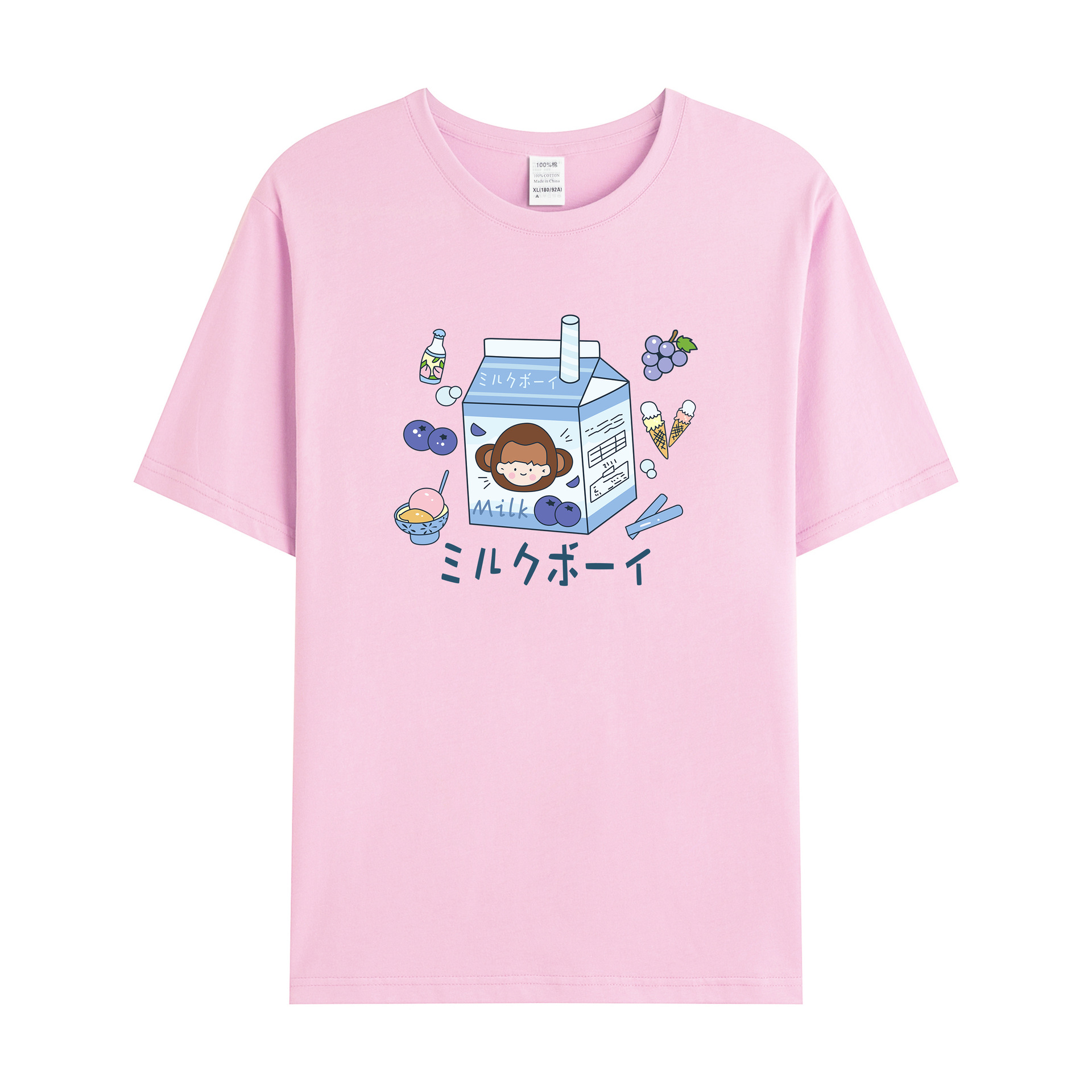 Spring Shake Tone Same shirt Milk Box for Men and Women All Cotton Large Size Round Neck Pullover Short Sleeve T-shirt