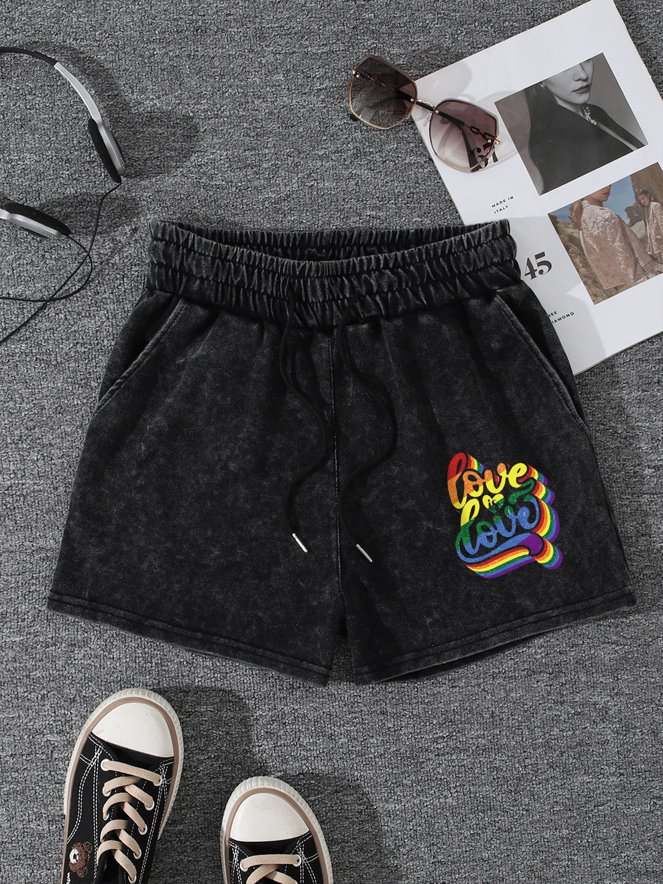 Cotton 62%/Polyester (Polyester Fiber) 38%/Women's Fried Snowflake Rainbow Word Print Retro Casual Style