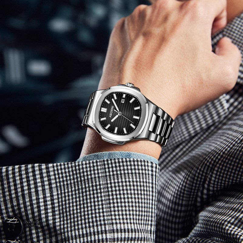 Picture of ABORNI brand new men's watch waterproof steel belt calendar quartz watch live foreign trade explosions a generation of hair