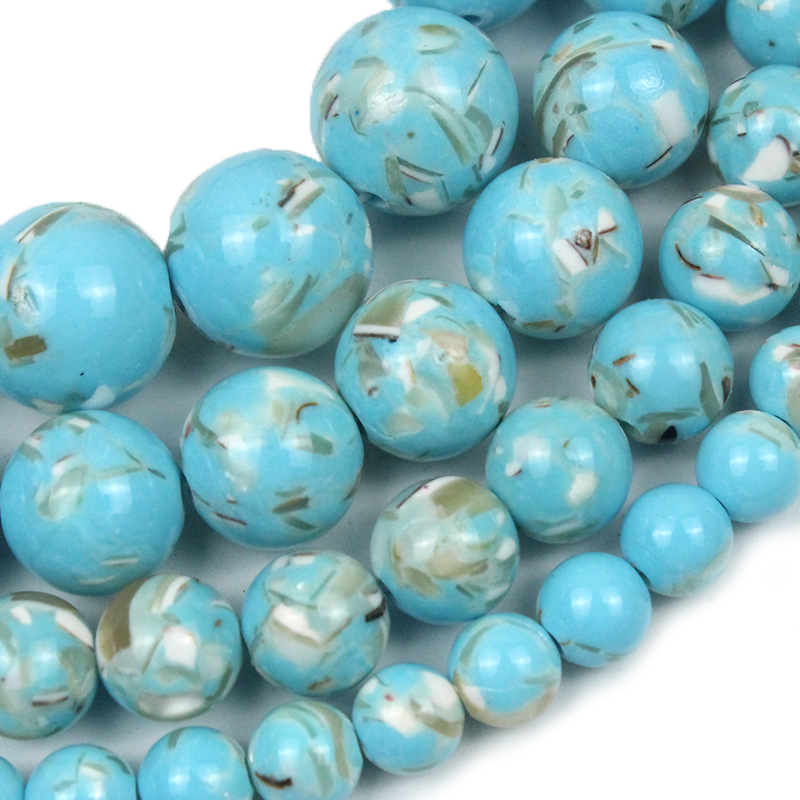 Picture of Beaded Material Bag Round Beaded Bracelet Necklace Earrings Accessories Jewelry with Pearl Lake Blue Shell Turquoise Beads Diy